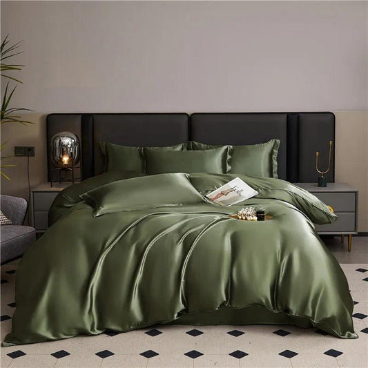 Monochrome Satin Bedding Set - Includes Sheets, Pillowcases and Duvet Cover - Volaia