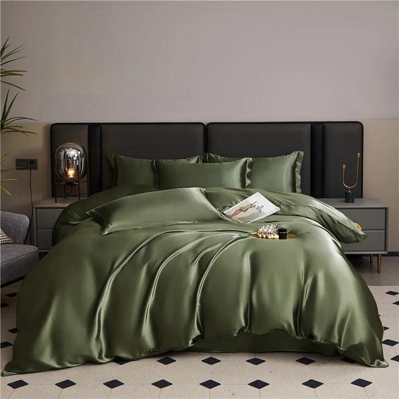 Monochrome Satin Bedding Set - Includes Sheets, Pillowcases and Duvet Cover - Volaia
