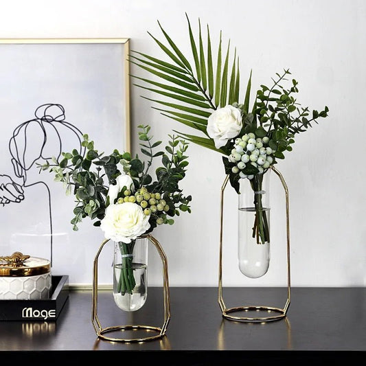 Nordic Gold Geometric Iron Art Hydroponic Vase - Volaia