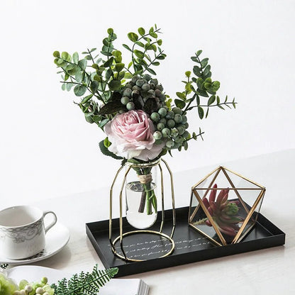 Nordic Gold Geometric Iron Art Hydroponic Vase - Volaia