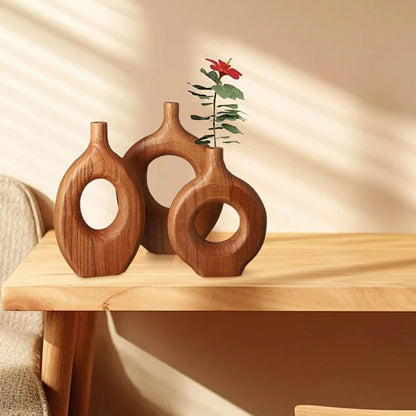 Nordic Solid Wood Donut Vase - Elegant Home Decor - Volaia