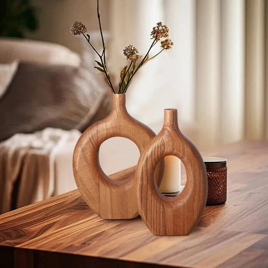 Nordic Solid Wood Donut Vase - Elegant Home Decor - Volaia