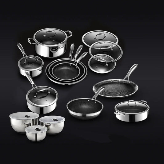 Piece HexClad Hybrid Cookware Set – Stainless Steel Honeycomb Wok & Kitchenware - Volaia
