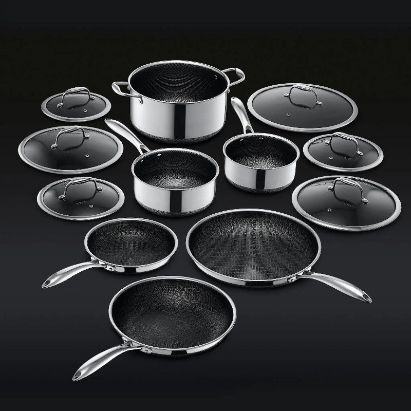 Piece HexClad Hybrid Cookware Set – Stainless Steel Honeycomb Wok & Kitchenware - Volaia