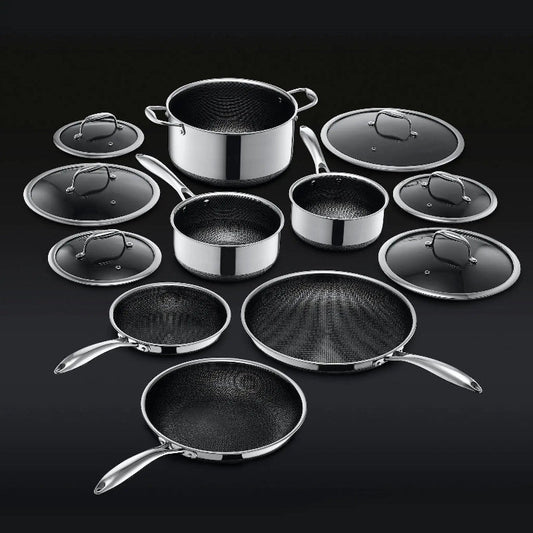 Piece HexClad Hybrid Cookware Set – Stainless Steel Honeycomb Wok & Kitchenware - Volaia