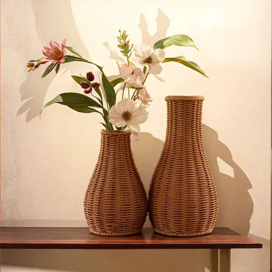 Rustic Hand - Woven Rattan - Style Decorative Vase - Volaia