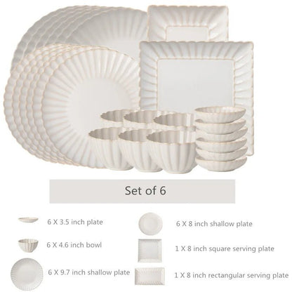 White Chrysanthemum Ceramic Dinnerware Set - Volaia