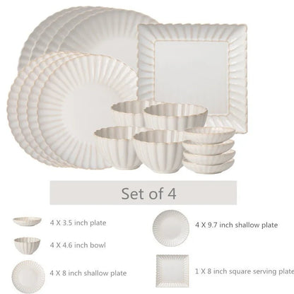 White Chrysanthemum Ceramic Dinnerware Set - Volaia