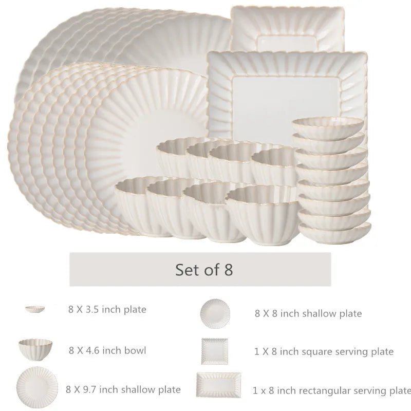 White Chrysanthemum Ceramic Dinnerware Set - Volaia